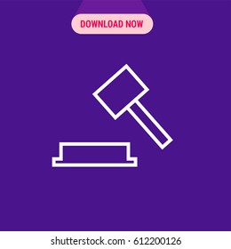 Judge's Gavel Vector Icon, The outlined symbol of court's malleus on purple background. Simple, modern flat vector illustration for mobile app, website or desktop app 