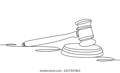 Judge's gavel. World Day for International Justice. One line drawing for different uses. Vector illustration.