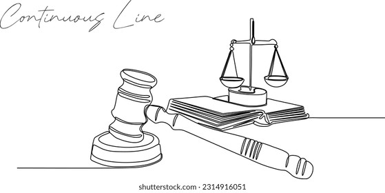 judge's hammer continuous line illustration