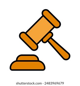 Judges hammer line icon. Gavel, court, justice, judge, constitution, rights and responsibilities, truth, oath on the Bible, accusation, prison term, pardon, crime, prosecutor, lawyer.