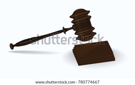 Judge's hammer realistic with square stand - isolated on white background - art vector