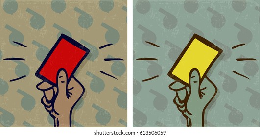 judge's hand with red and yellow card