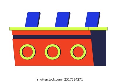 Judges panel table with vote signs and chairs 2D cartoon object. Talent show equipment isolated element flat vector clipart on white background. Contest moderators seating. Spot illustration