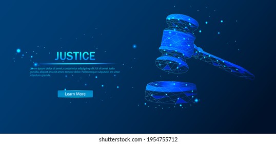 The judge's polygonal hammer. The concept of fine lines. abstract design of the judge's hammer, in the form of lines and dots on a blue background. Vector illustration