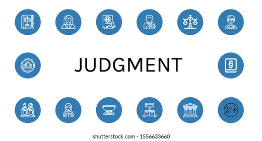 judgment icon set. Collection of Law book, Lawyer, Justice, Scale, Jury, Judge, Legal, Equalizer, Libra, Law icons