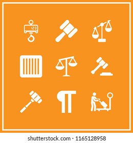 judgment icon. This set with jail, gavel, imbalanced scale and hammer legal tool symbol vector icons for mobile and web