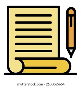 Judgment pen paper icon. Outline judgment pen paper vector icon color flat isolated