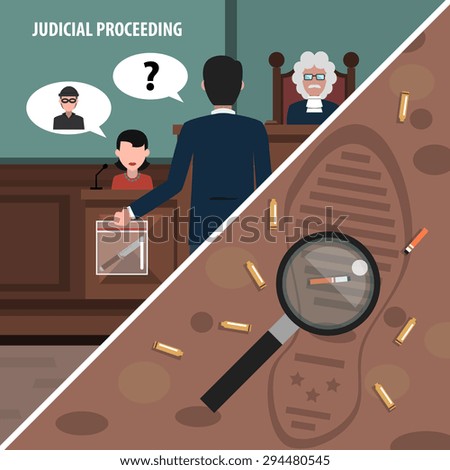 Judgment services and law proceedings corners set isolated vector illustration