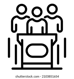 Icono del puesto de juzgamiento. Icono del vector del argumento de contorno para el diseño web aislado en fondo blanco
