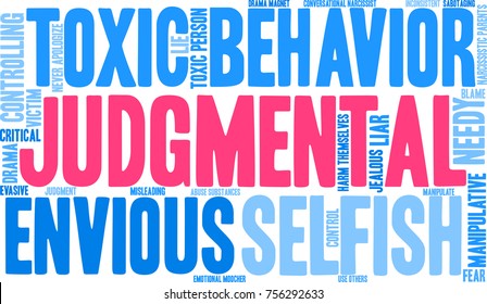 Judgmental word cloud on a white background. 