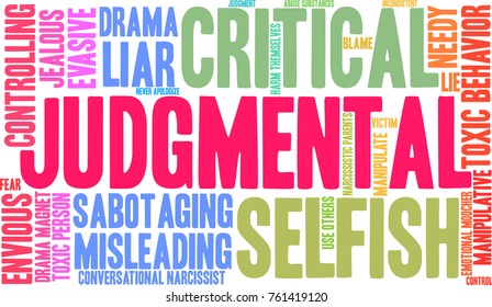 Judgmental word cloud on a white background.