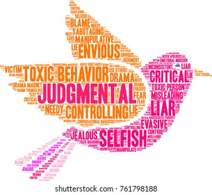 Judgmental word cloud on a white background.