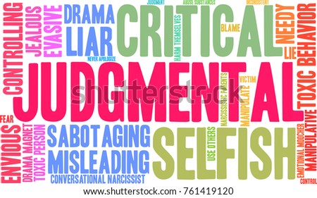 Judgmental word cloud on a white background.