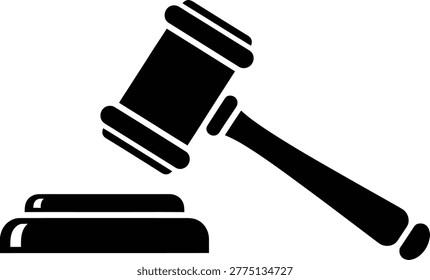 Judicial gavel and sounding block solid black icon with authority judgment government attorney silhouette judicial