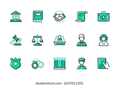 Judicial and legal system - set of line design style icons