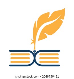 Judicial Quill Writing On Open Book. Judgment Certificate Or Police Document Vector. Education Book Quill Vector Template Design.