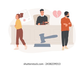 Judicial separation isolated concept vector illustration. Legal separation, married couple, court order, family law, divorce alternative, parental rights, judge gavel, property vector concept.