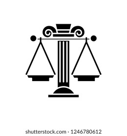 Judicial system black icon, vector sign on isolated background. Judicial system concept symbol, illustration 