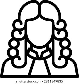 Judicial Wig on a Display Bust Vector Illustration. Traditional Legal Peruke Hairpiece for Judge, Barrister or Lawyer. Symbol of Law and Justice.