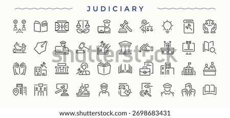 Judiciary icon. Minimalist vector collections. Featuring court, justice, law, gavel, legal, business. Art and illustration. Judge line icon set.