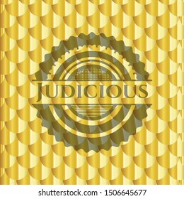 Judicious gold badge or emblem. Scales pattern. Vector Illustration. Detailed.