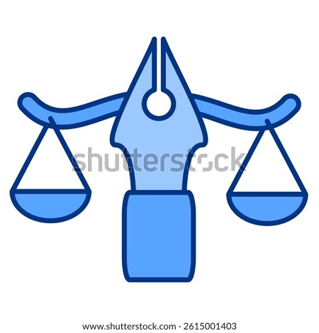 Judicious icon represented by pen, scale Blue style.
