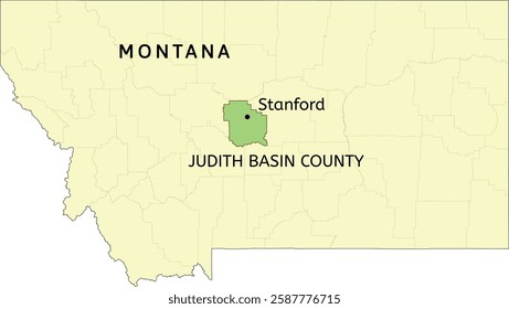 Judith Basin County and town of Stanford location on Montana state map