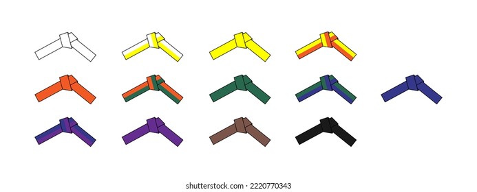 Judo belts set pictograms vector illustration.