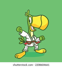 Judo Bird Cartoon Mascot Vectordesign Flache Lächeln Expression Tree