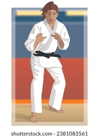 judo female athlete with colour background