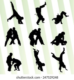 Judo fight boy set vector background concept