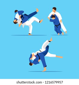 Judo fight. Vector illustration.