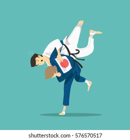 Judo Fight. Vector Illustration.