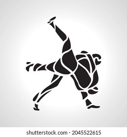 Judo Fighters Round Pictogram Or Logo. Martial Arts Icon