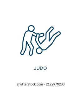 judo icon. Thin linear judo outline icon isolated on white background. Line vector judo sign, symbol for web and mobile