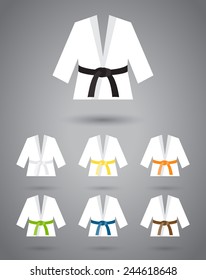 Judo, karate or other martial art suit collection with different belt colors