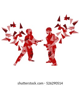 Judo kid vector martial art child fight abstract illustration concept made of polygon fragments isolated on white