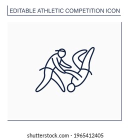 Judo line icon. Japanese martial art and sport. Fight between partners. Olympic event. Athletic competition concept. Isolated vector illustration. Editable stroke