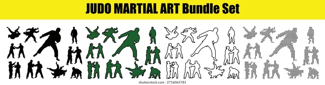 Paquete de arte marcial de judo conjunto de siluetas e iconos