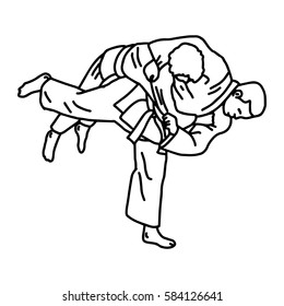 judo martial art - vector illustration sketch hand drawn with black lines, isolated on white background