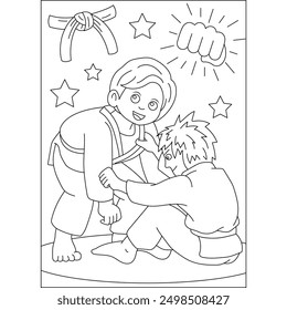 Judo Artes marciales para colorear Página del libro para niños o adultos adultos adultos para colorear creativo Mindful Relajación Actividad