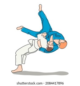 Judo one continuous line art drawing. Elegant vector illustration representing the martial arts concept for prints, tattoos, posters, textile, web etc.