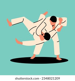 Judo players color concept. Martial art  isolated on color background. Digital illustration for web page, mobile app, promo.