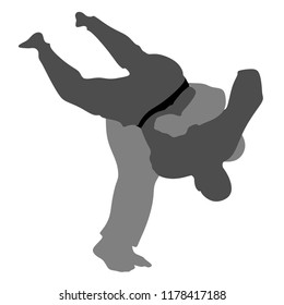 Judo, Silhouette on the White Background