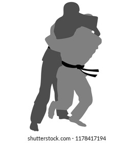 Judo, Silhouette on the White Background