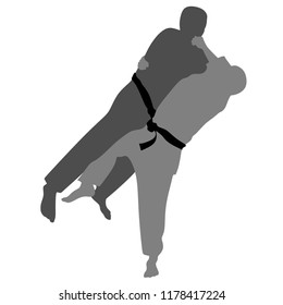 Judo, Silhouette on the White Background