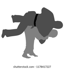 Judo, Silhouette on the White Background