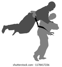 Judo, Silhouette on the White Background