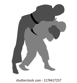 Judo, Silhouette on the White Background