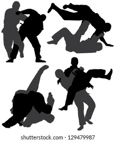 Judo Silhouette On White Background